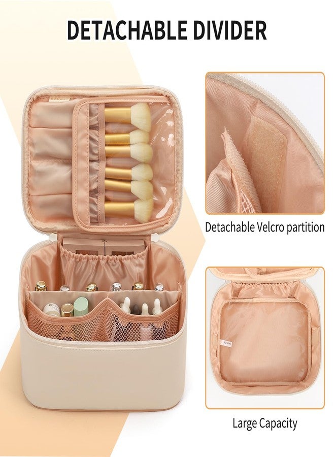 OCHEAL Beige Makeup Bag,Travel Makeup Organizer Bag, Large Capacity Cosmetic Bags For Women Large Travel Toiletry Bag Girls Traveling With Brush Slot And Divider-White - Image 2