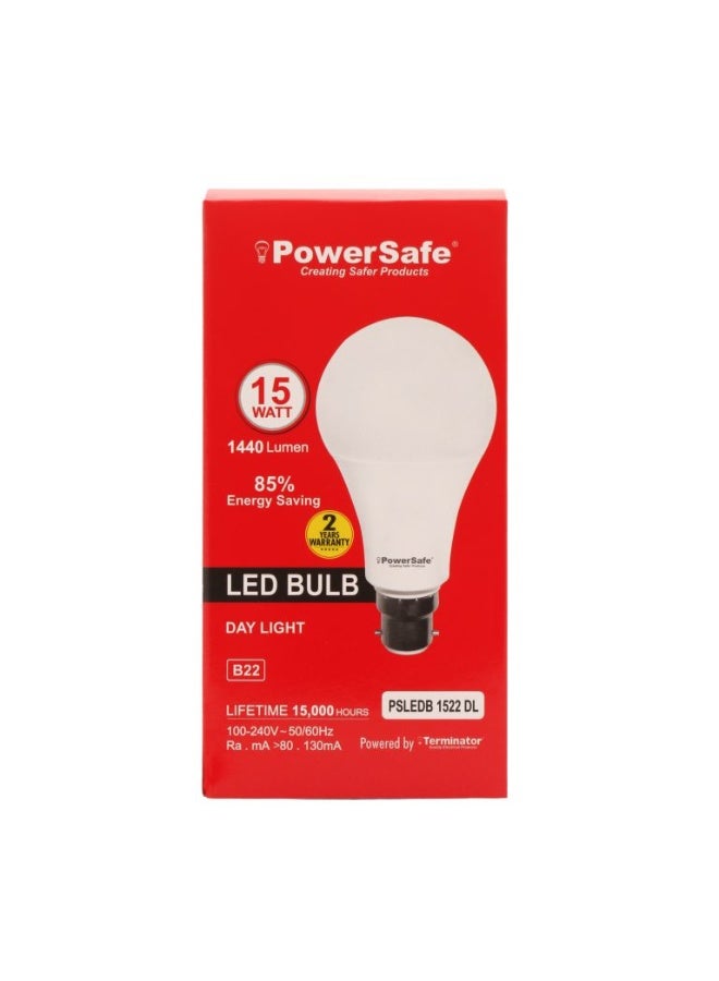 Power Safe PowerSafe LED Bulb 15W Daylight B22, 1350 Lumen, 6500K, 85% Energy Saving, 15,000 Hours Lifespan, with Surge Protection, ESMA Approved - Image 2