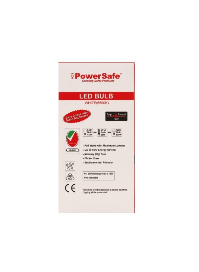 Power Safe PowerSafe LED Bulb 15W Daylight B22, 1350 Lumen, 6500K, 85% Energy Saving, 15,000 Hours Lifespan, with Surge Protection, ESMA Approved - Image 3