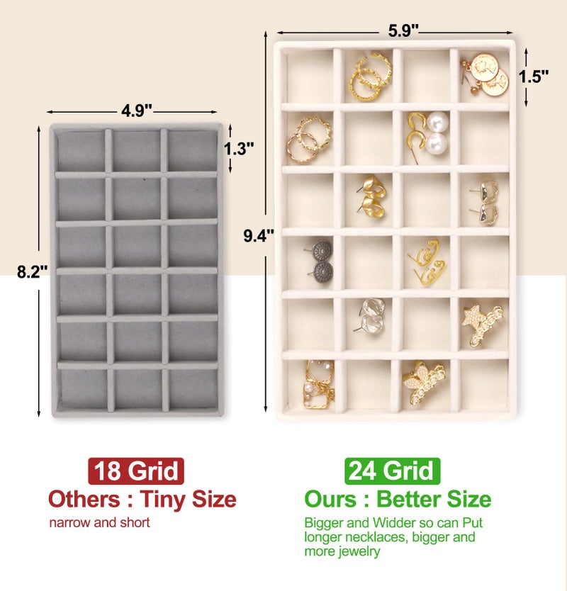 Jenseits 4 Jewelry Organizer Drawer Insert, Stackable Velvet Jewelry Tray Organizer Display Case Storage Containers, Earring Holder Necklace Watch Bracelet Accessary Ring Trays, Gift For Women (Beige) - Image 2
