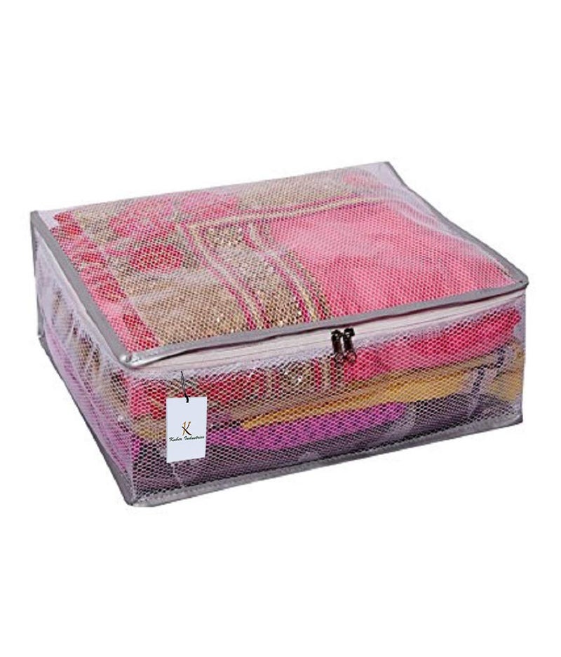 Kuber Industries Transparent Net Saree Covers With Zip|PVC Wardrobe Organizer For Clothes|Idol For Dresses, Suits, Baby Clothes|Pack of 2 (Grey) - Image 2