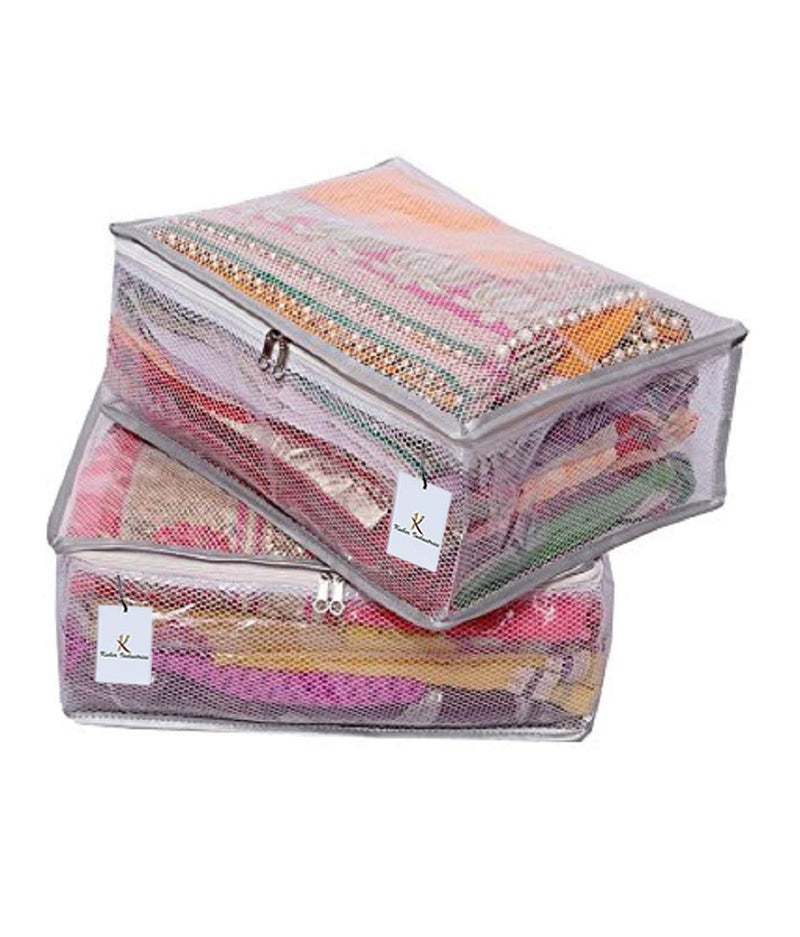 Kuber Industries Transparent Net Saree Covers With Zip|PVC Wardrobe Organizer For Clothes|Idol For Dresses, Suits, Baby Clothes|Pack of 2 (Grey) - Image 5