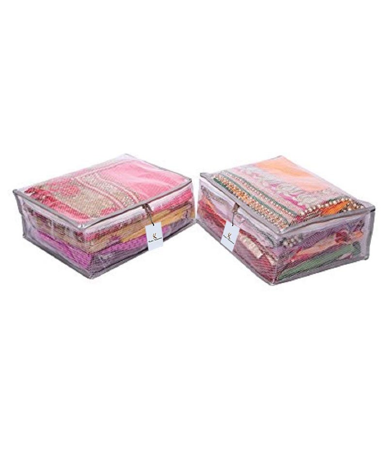 Kuber Industries Transparent Net Saree Covers With Zip|PVC Wardrobe Organizer For Clothes|Idol For Dresses, Suits, Baby Clothes|Pack of 2 (Grey) - Image 3