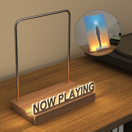 KORRTFID Now Playing Vinyl Record Stand, Light Up Vinyl Record Display Stand, Holder for Album Display Storage, Warm White Light with Fingerprint-Proof Acrylic Letters (Silver letters) - Image 1