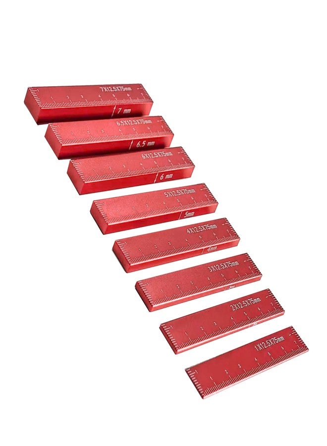 أتش أف أس مجموعة قياس ارتفاع كتل الإعداد HFS(R) المصنوعة من سبائك الألومنيوم لقضبان الإعداد لمنشار الطاولة للنجارة، 15 قطعة باللون الأحمر المتري - Image 5