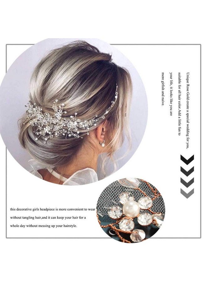 Catery Catery Flower Bride Wedding Headband Crystal Pearl Hair Vine Braid Headpiece Bridal Hair Accessories for Women (Rose Gold)  - Image 4