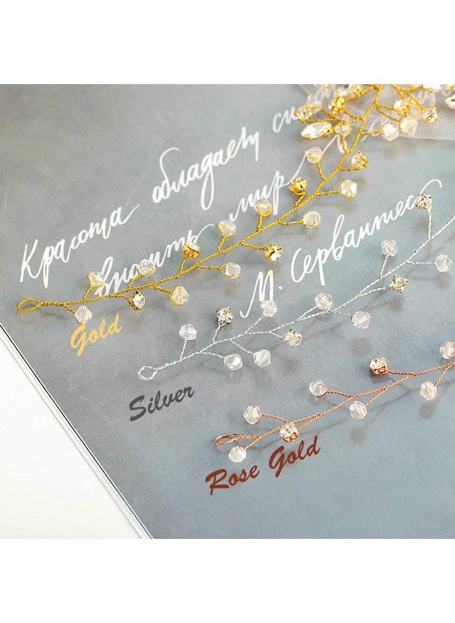 Catery Catery Flower Bride Wedding Headband Crystal Pearl Hair Vine Braid Headpiece Bridal Hair Accessories for Women (Rose Gold)  - Image 2