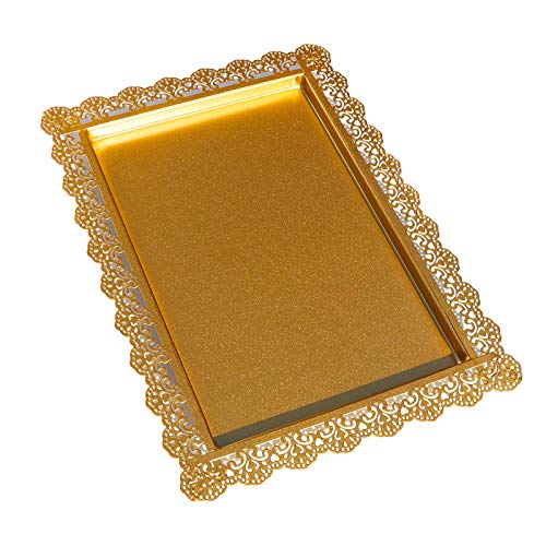 FEOOWV 2Pcs Rectangle Iron Cupcake Serving Tray Fruit Dessert Plates for Party Anniversary Wedding Christmas Baby Shower (Gold) - Image 5