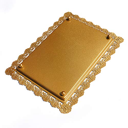 FEOOWV 2Pcs Rectangle Iron Cupcake Serving Tray Fruit Dessert Plates for Party Anniversary Wedding Christmas Baby Shower (Gold) - Image 4