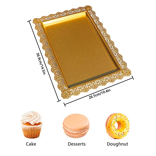 FEOOWV 2Pcs Rectangle Iron Cupcake Serving Tray Fruit Dessert Plates for Party Anniversary Wedding Christmas Baby Shower (Gold) - Image 2