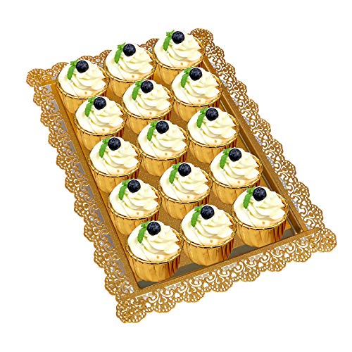 FEOOWV 2Pcs Rectangle Iron Cupcake Serving Tray Fruit Dessert Plates for Party Anniversary Wedding Christmas Baby Shower (Gold) - Image 3