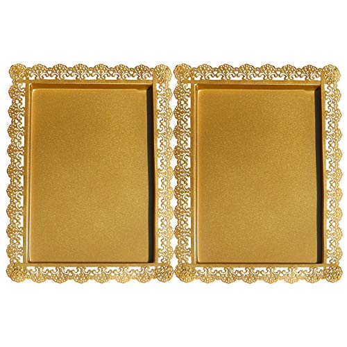 FEOOWV 2Pcs Rectangle Iron Cupcake Serving Tray Fruit Dessert Plates for Party Anniversary Wedding Christmas Baby Shower (Gold) - Image 1