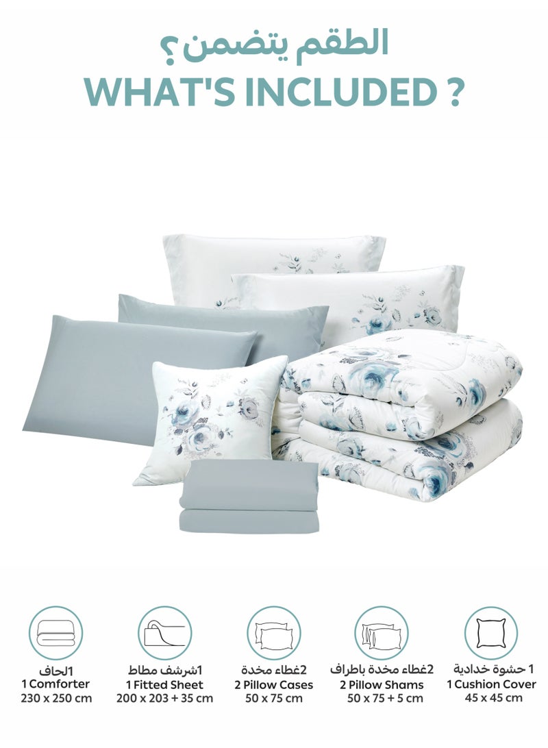 دوناتيلا طقم مفرش سرير كامل 6 قطع مقاس مزدوج 230×250 سم , مايكروفايبر ناعم , تطريز مشجر انيق يناسب سرير 200×200سم - Image 4