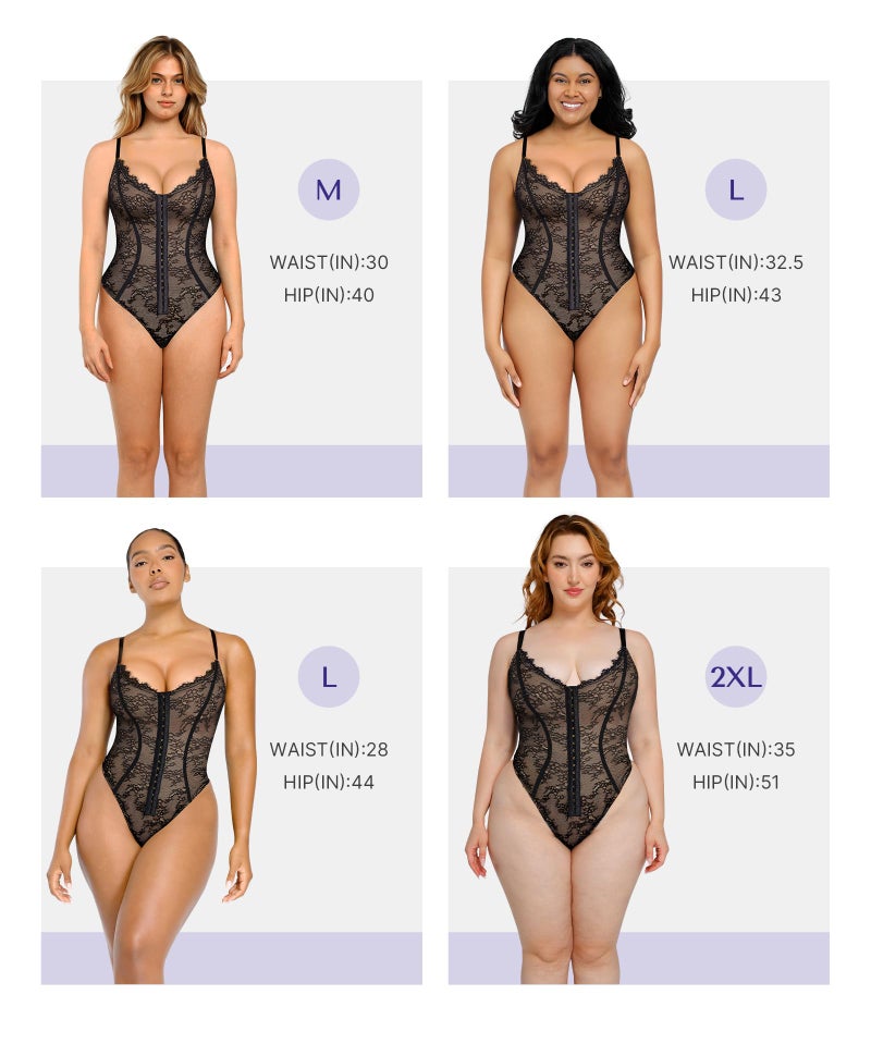 SHAPELLX One-Piece Lace Shapewear Bodysuit for Women Body Shaper Fajas for Women Tummy Control Black Small - Image 4