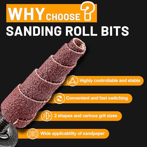 Sbestily 52Pcs 1/4 Sanding Burr Set 1/4 Shank Die Grinder Sanding Bits Aluminum Oxide Grinding Bits for Metal Stainless Steel Wood Fiberglass Welds Rotary Tool Attachment Accessories - Image 3
