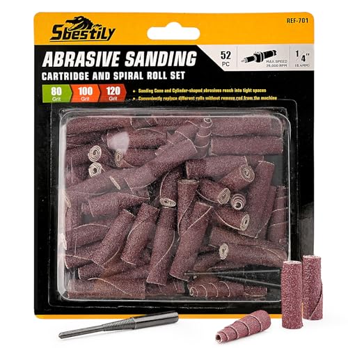 Sbestily 52Pcs 1/4 Sanding Burr Set 1/4 Shank Die Grinder Sanding Bits Aluminum Oxide Grinding Bits for Metal Stainless Steel Wood Fiberglass Welds Rotary Tool Attachment Accessories - Image 1