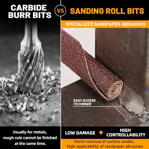 Sbestily 52Pcs 1/4 Sanding Burr Set 1/4 Shank Die Grinder Sanding Bits Aluminum Oxide Grinding Bits for Metal Stainless Steel Wood Fiberglass Welds Rotary Tool Attachment Accessories - Image 2