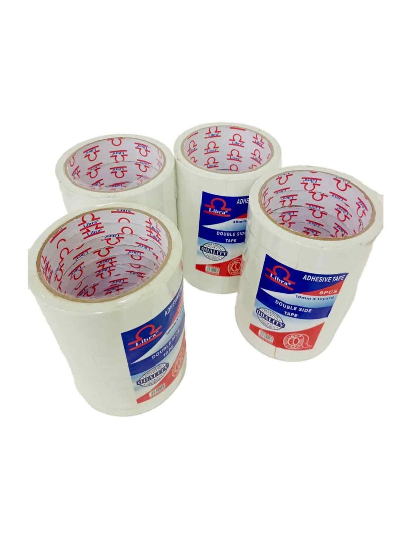 Libra Double Sided Tissue Tapes 3″ (Pack of 1 ROLL 8 pieces inside) 18mmx12 yards - Image 1