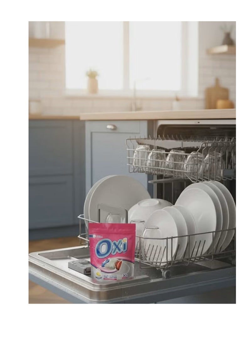 أوكسي كبسولات برايت لغسالة الأطباق تركيبة إنزيمية متكاملة قوية على الشحوم برائحة الليمون من اوكسي، 20 كبسولة - Image 3