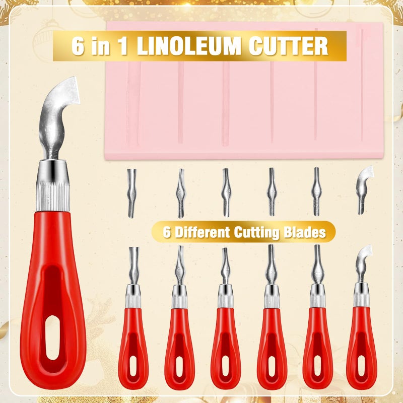WAYCOM 18 Pcs Rubber Stamp Making Kit, Linoleum Cutter Set, Craft Ink Pad, Hobby Knife, Pencil for DIY Stamp Carving Craft - Image 2