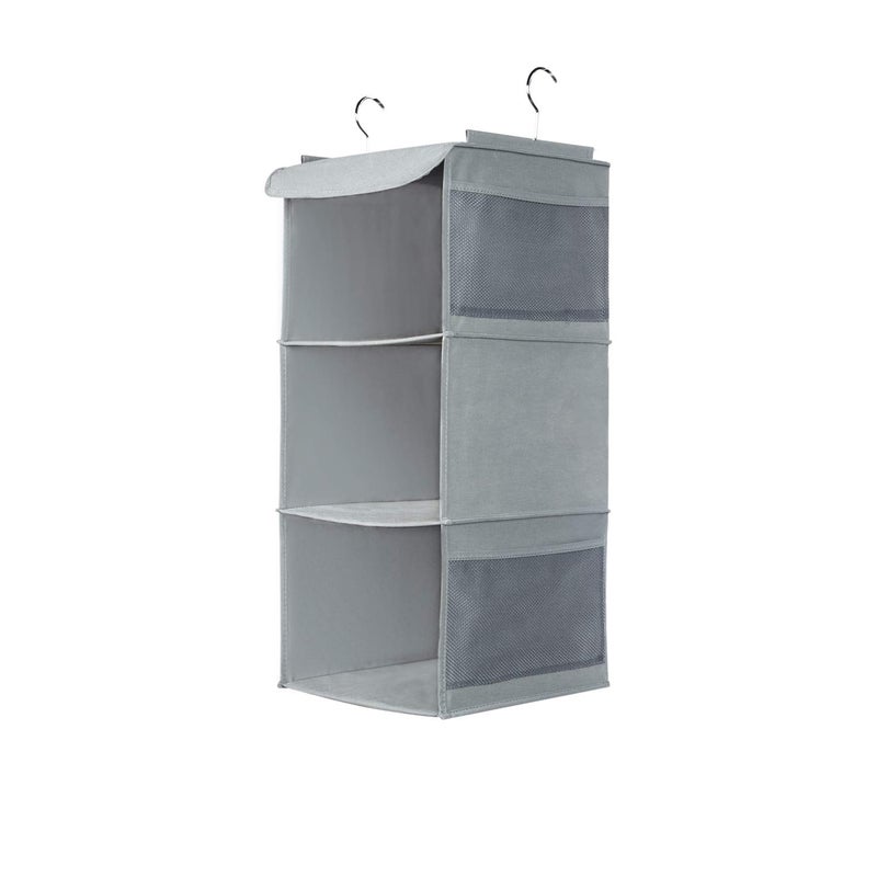 BrilliantJo Hanging Storage with 3 Shelves Wardrobe Closet Organiser Storage Shelves Unit with 4 Pockets for Clothes Bag Shoes  Grey30 x 30 x 60cm