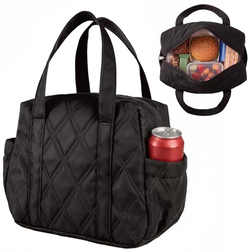 Easozoom Quilted Puffer Lunch Bag for Women Insulated Lunch Tote with Foil Lining LeakResistant Reusable Lunch Cooler Bag Roomy Soft Lunch Box for Work School Picnic and Travel Black - Image 1