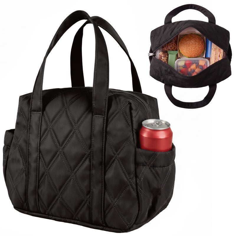Easozoom Quilted Puffer Lunch Bag for Women Insulated Lunch Tote with Foil Lining LeakResistant Reusable Lunch Cooler Bag Roomy Soft Lunch Box for Work School Picnic and Travel Black - Image 2