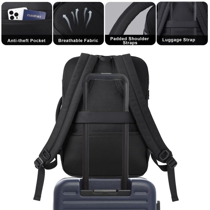 MOZETO TSA Approved Carry On Backpack, Extra Large Tactical Travel Backpack for Men, Airplane Approved Weekender Bag, Water Resistant Lightweight Laptop Daypack for Flight, Black - Image 5