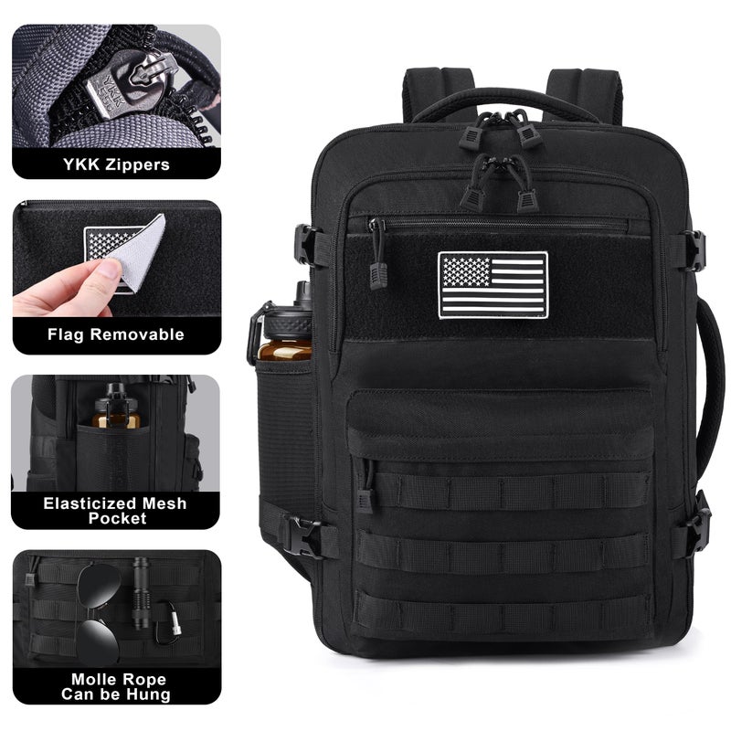 MOZETO TSA Approved Carry On Backpack, Extra Large Tactical Travel Backpack for Men, Airplane Approved Weekender Bag, Water Resistant Lightweight Laptop Daypack for Flight, Black - Image 4