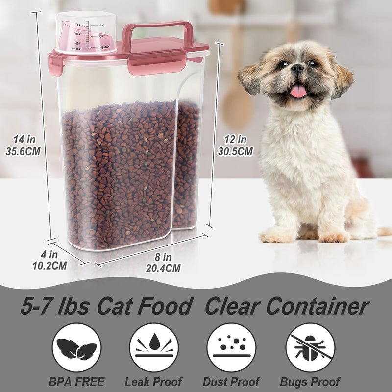 LEAWALK 5-7Lbs Dog Cat Food Storage Container with Upgraded Large Nozzle BPA-free, 4 Snap Seals Plastic Pet Food Storage Containers with Handles (Clear Pink, 5L-1pack) - Image 2