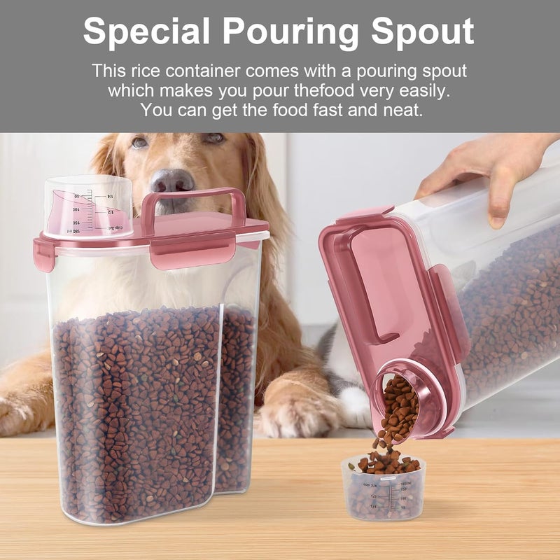 LEAWALK 5-7Lbs Dog Cat Food Storage Container with Upgraded Large Nozzle BPA-free, 4 Snap Seals Plastic Pet Food Storage Containers with Handles (Clear Pink, 5L-1pack) - Image 3