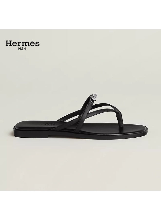Hermes H24 صندل هيرميس H24 ميس من جلد العجل، بأشرطة متقاطعة ومشبك معدني، 0.6 سم، صيفي للنساء، أسود - Image 3