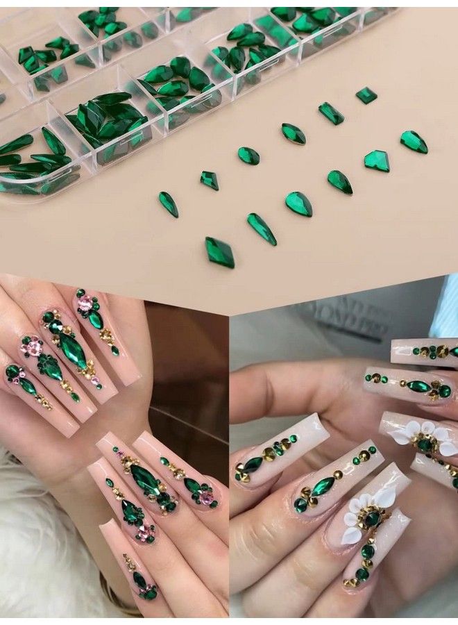 EBANKU 3120 Pcs Green Nail Art Rhinestone Gems Kit Ebanku Nail Art Crystal Flat Back Nail Diamond Jewels With Tweezers And Drill Pen - Image 3