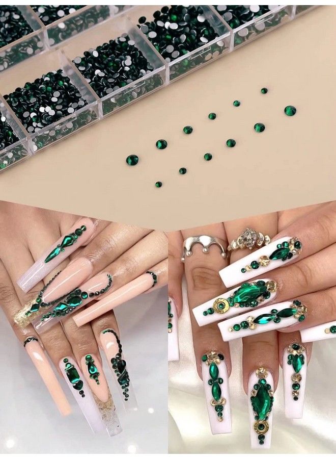 EBANKU 3120 Pcs Green Nail Art Rhinestone Gems Kit Ebanku Nail Art Crystal Flat Back Nail Diamond Jewels With Tweezers And Drill Pen - Image 4