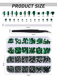 EBANKU 3120 Pcs Green Nail Art Rhinestone Gems Kit Ebanku Nail Art Crystal Flat Back Nail Diamond Jewels With Tweezers And Drill Pen  - Image 5