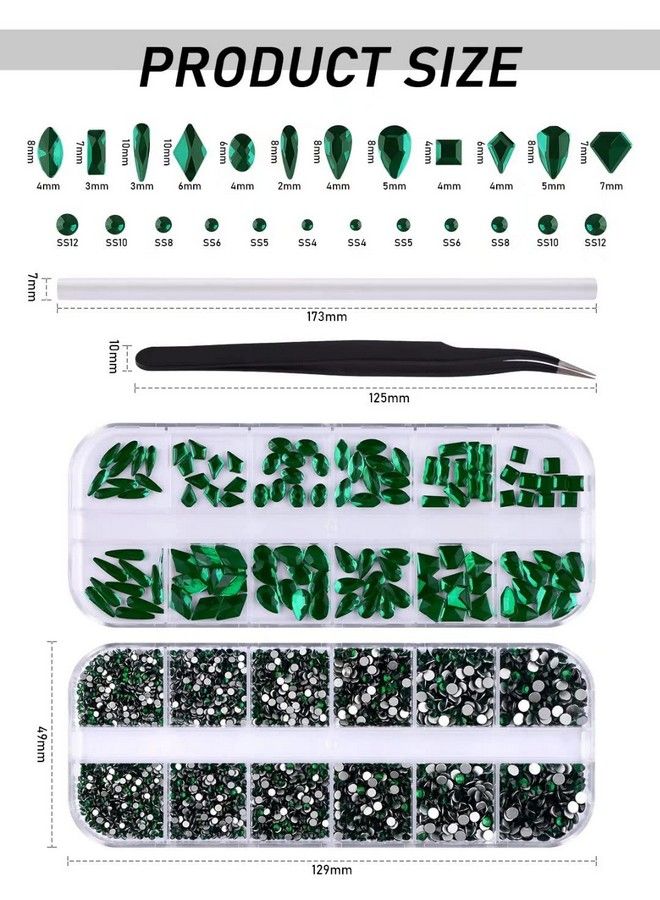EBANKU 3120 Pcs Green Nail Art Rhinestone Gems Kit Ebanku Nail Art Crystal Flat Back Nail Diamond Jewels With Tweezers And Drill Pen - Image 5