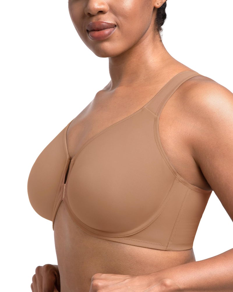 HSIA Posture Bras for Women - Front Closure Posture Corrector Bra Back Support Seamless Plus Size Tshirt Underwire Bra Dark Beige - Image 4