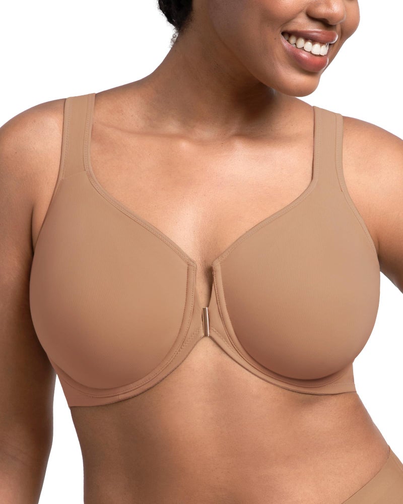 HSIA Posture Bras for Women - Front Closure Posture Corrector Bra Back Support Seamless Plus Size Tshirt Underwire Bra Dark Beige - Image 2