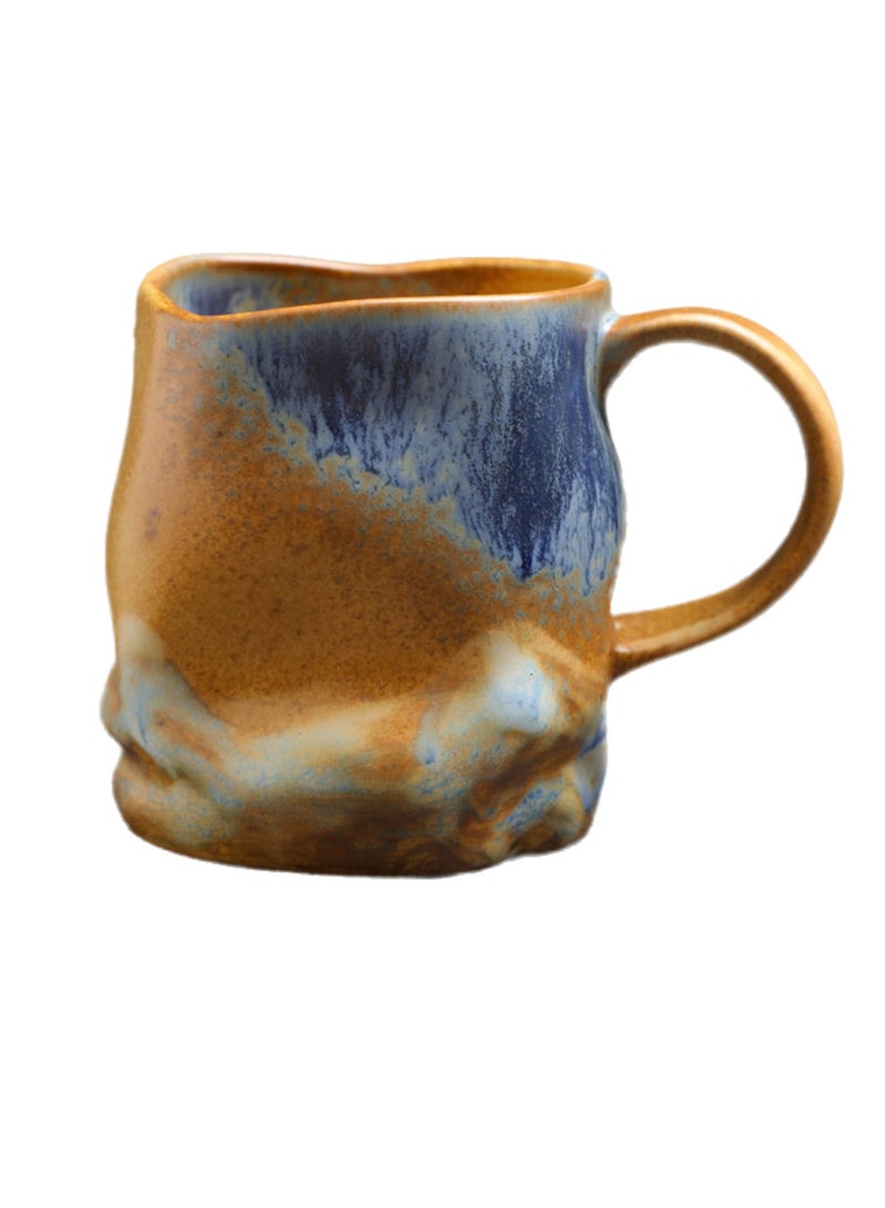 Special-Shaped Mugs, Retro Ceramic Cups, Irregular Cups, Stoneware Water Cups, High-Value Coffee Cups（Blue 380ml） - Image 1