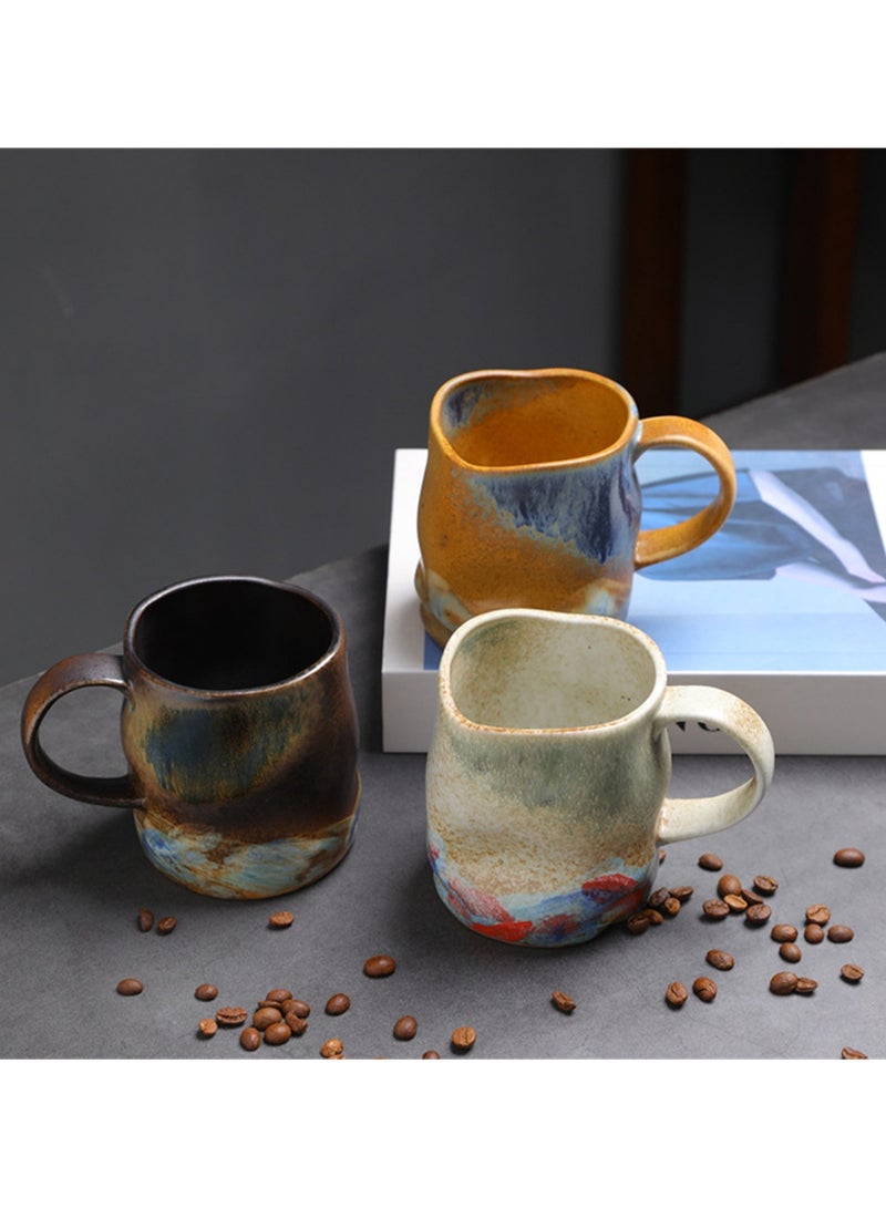Special-Shaped Mugs, Retro Ceramic Cups, Irregular Cups, Stoneware Water Cups, High-Value Coffee Cups（Blue 380ml） - Image 2