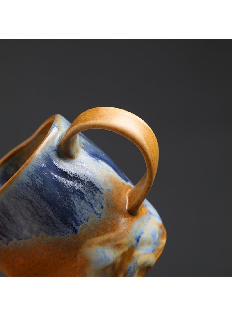 Special-Shaped Mugs, Retro Ceramic Cups, Irregular Cups, Stoneware Water Cups, High-Value Coffee Cups（Blue 380ml） - Image 4