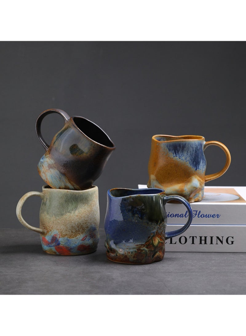 Special-Shaped Mugs, Retro Ceramic Cups, Irregular Cups, Stoneware Water Cups, High-Value Coffee Cups（Blue 380ml） - Image 5