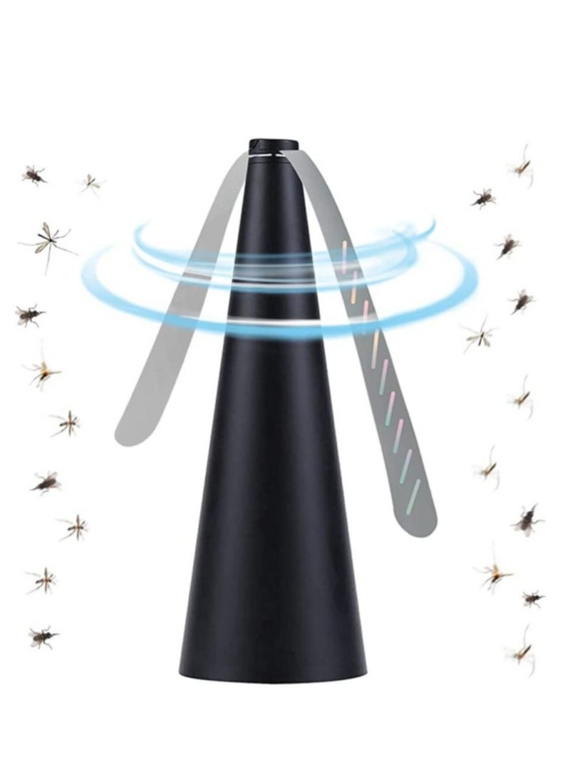 Scrolls Fly Repellent Fan for Tables - USB or AA Battery Powered - Fly Swatter for Indoor/Outdoor Dining Or Food at Parties, Restaurants, Fly Spinner, Keep Flies Away with Holographic Blades (Black - 1 Pack) 8.2X8.2X24CM  - Image 1