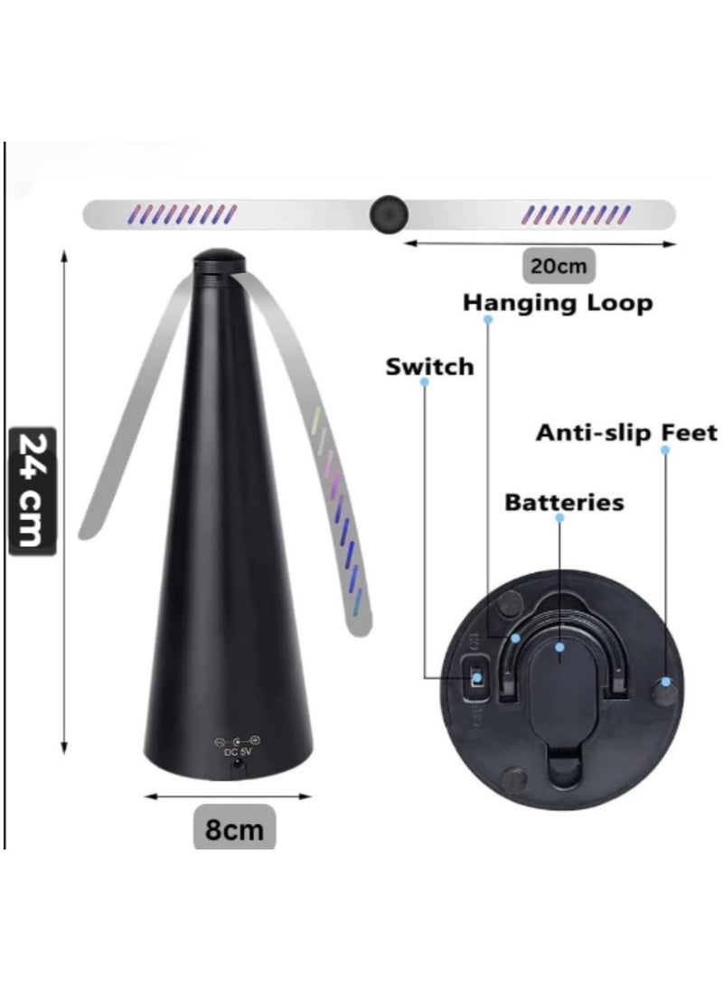 Scrolls Fly Repellent Fan for Tables - USB or AA Battery Powered - Fly Swatter for Indoor/Outdoor Dining Or Food at Parties, Restaurants, Fly Spinner, Keep Flies Away with Holographic Blades (Black - 1 Pack) 8.2X8.2X24CM  - Image 3