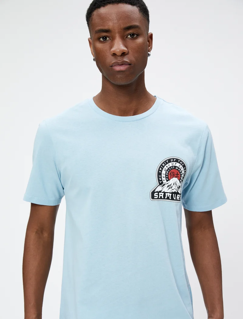 KOTON Far East Printed T-Shirt Crew Neck Slim Fit Short Sleeve