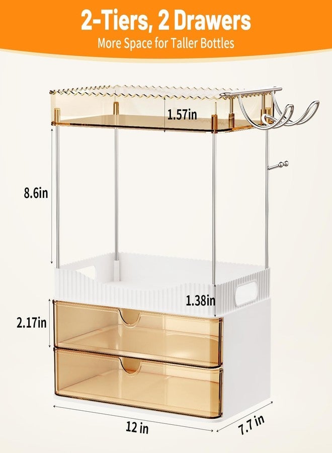 TasticTotes Bathroom Counter Organizer with Hairdryer Holder, 2-Tier 2-Drawer Shower Organizer for Skincare, Makeup Cosmetics, Large Capacity Vanity Organizer, Bathroom Decor, Valentine's Day(Amber) - Image 5