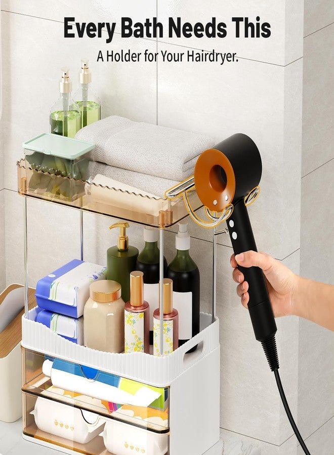 TasticTotes Bathroom Counter Organizer with Hairdryer Holder, 2-Tier 2-Drawer Shower Organizer for Skincare, Makeup Cosmetics, Large Capacity Vanity Organizer, Bathroom Decor, Valentine's Day(Amber) - Image 2