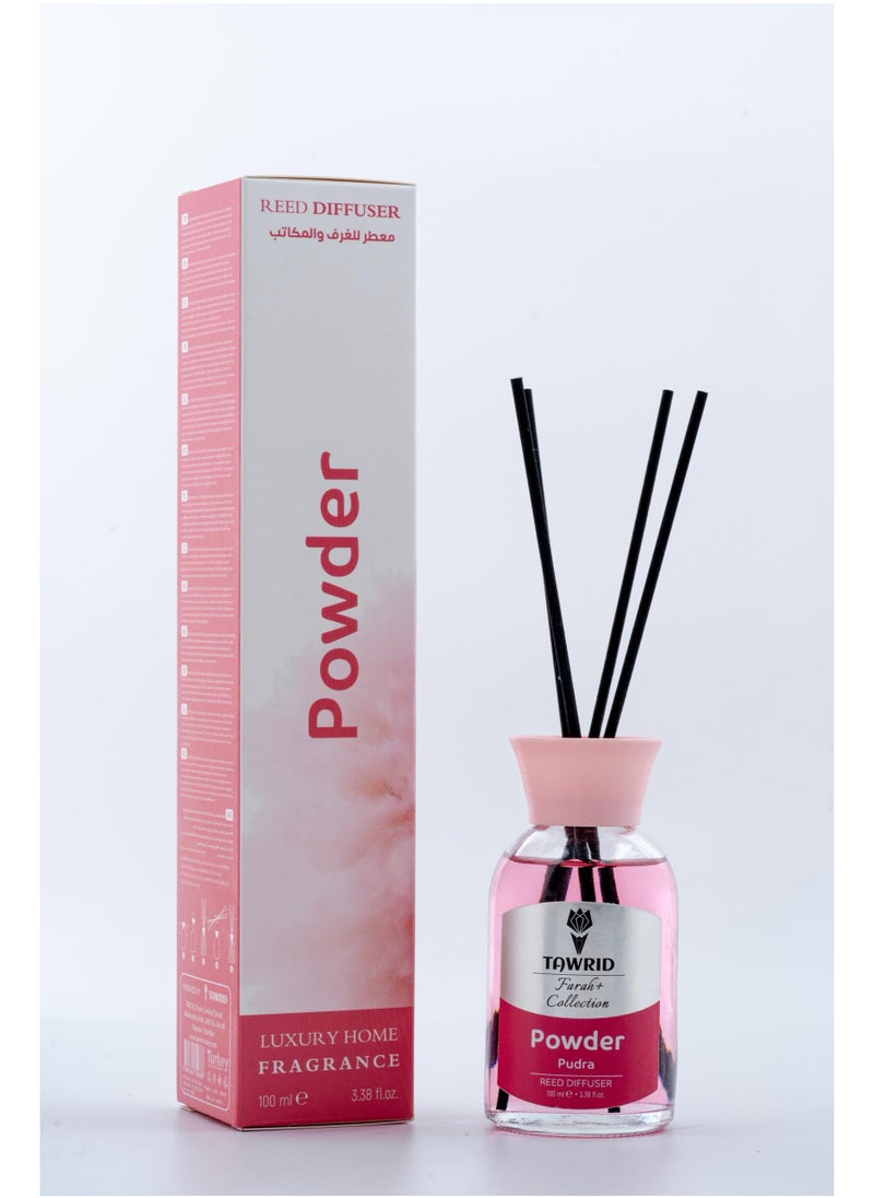TAWRID Glass diffuser with wooden sticks, 100 ml with a powder scent.  - Image 1