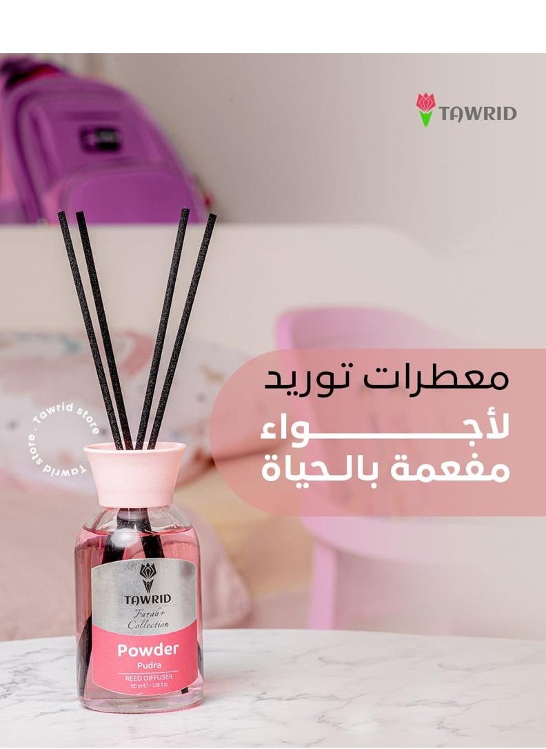 TAWRID Glass diffuser with wooden sticks, 100 ml with a powder scent.  - Image 4