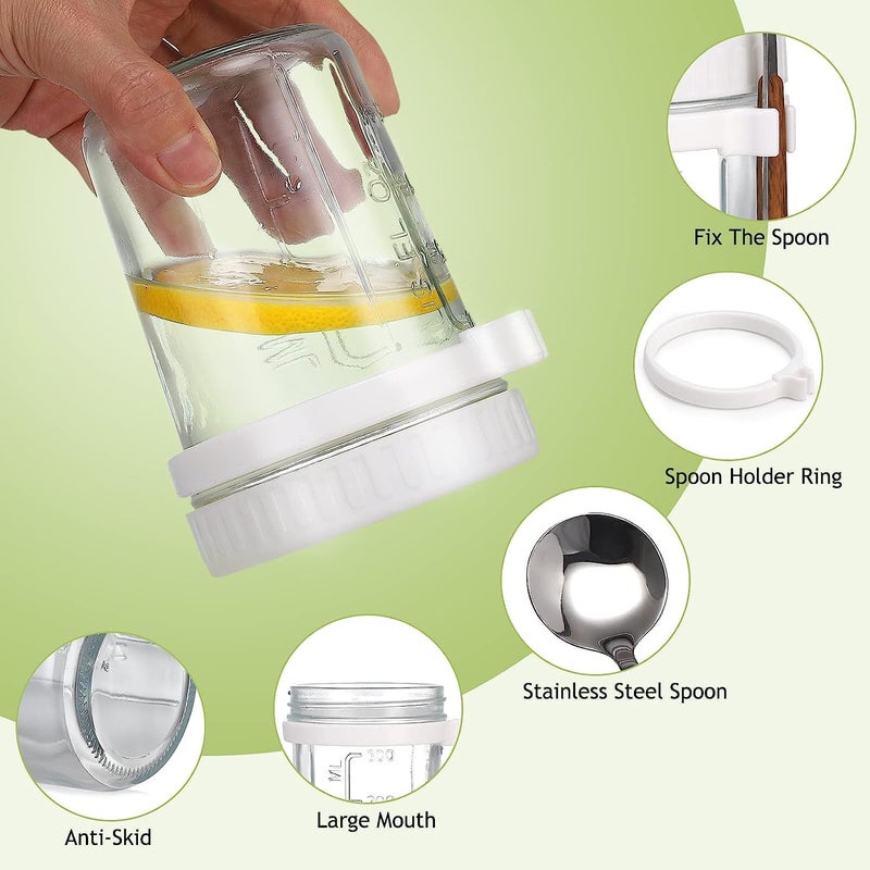 BLISS START Glass Overnight Oats Jars With Spoon And Lid Airtight Oatmeal Container With Measurement Marks Mason Jars With Lid For Cereal On The Go Container Pack Of 1 - Image 3